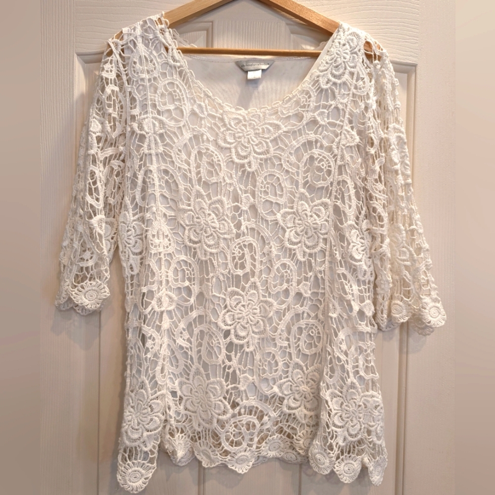 Christopher & Banks Crochet Flowing Layered Top Size Medium